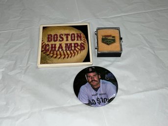 Boston Red Sox Lot With Vintage Wade Boggs Pin, World Series Pin & Coaster