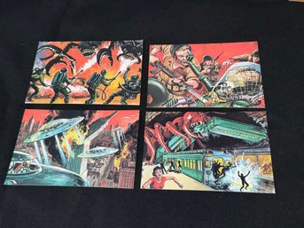 Vintage 1984 Mars Attacks Premium Oversized Cards 1-4