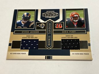 Steven Jackson And Chris Perry 2004 Playoff Honors Rookie Tandems Dual Jersey Card