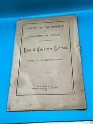 1873 Lyme & Colchester Railroad Report Of The Engineer Preliminary Survey