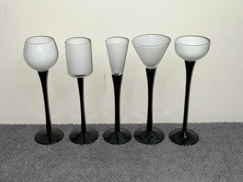 Vintage Black And White Art Glass Cordial Glasses
