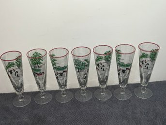 Vintage Libbey Currier & Ives Making Hay Glass Pilsner Glasses