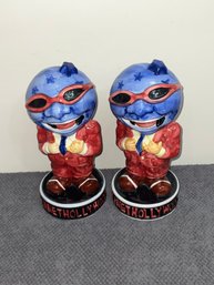2 Planet Hollywood Mr Man Globe Head 10 Ceramic Drinks Glass Mug Vase Souvenir