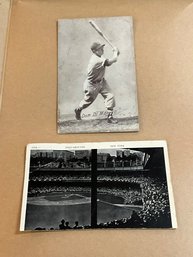 Vintage Polo Grounds Post Card (postmarked 1940) & Dom Dimaggio Exhibit Card