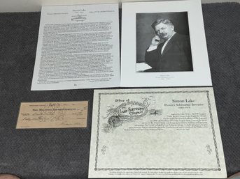 Simon Lake Signed Check From 1931 Father Of The Modern Submarine