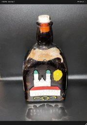Vintage Hand Painted Anton Riemerschmid Munchen Amber Bottle With Cork