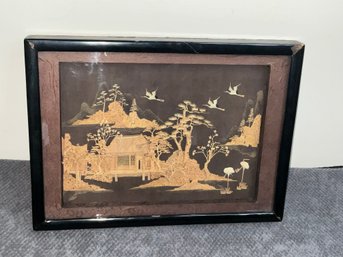 Chinese Cork Carving Under Glass Diorama Wall Art Framed