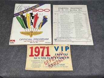 1971 Indy 500 Program, VIP Parking Pass & Starting Position Insert