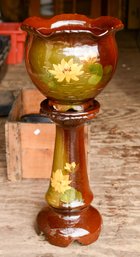 Hand Painted Pedestal And Jardiniere.