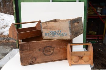 Two Crates, Shoe Shine Box And A Toolbox.