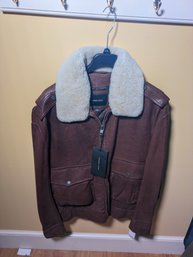 Andrew Marc XXL Leather Jacket With Fur Collar.