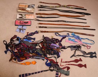 Grouping Of Leather Belts, Bowties, Suspenders.