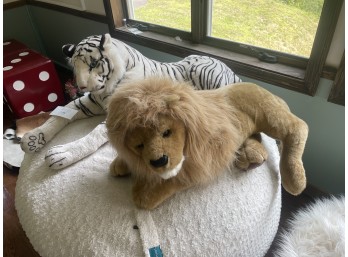Two Large Lion and Tiger Stuffed Animals