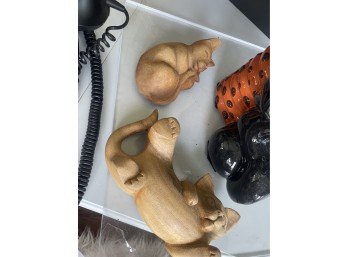 Disney Ceramic Cat Jar with Two Wood Carved Cats and Vintage Style Phone