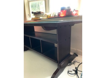 Low Wood Desk/Side Table with Glass Top