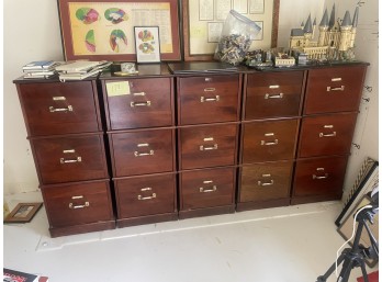 Five Wood File Cabinets with Brass Handles