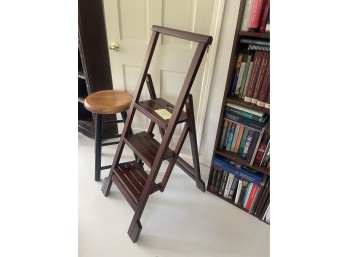 Wood Library Ladder with Tall Sturdy Wood Stool
