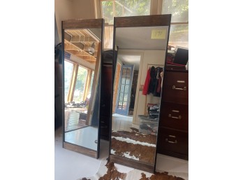 Two Tall Wood and Metal Wall Mirrors
