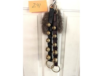 Two Leather Strips of Jingle Bells with Two Cats Tails