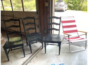 Three Sturdy Wood Black Painted Pier One Side Chairs