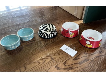 Group of Ceramic and Plastic Pet Dishes