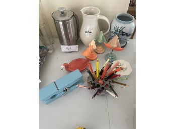 Espresso Maker and Assortment of Table Items