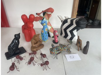 Group of Animal Figures Including Two Papier Mache Heads