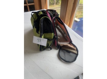 Two Cat Carriers and Box of Cat Toys