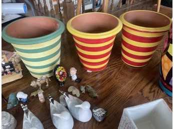 Large Hand Painted Pottery Vase With MacKenzie Childs Planter