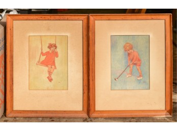 Two Watercolors of Girls.