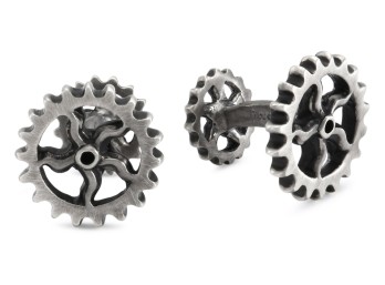 ROTENIER Black Sterling Silver Cog Cuff Links $395.00