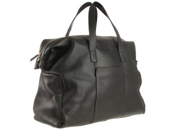 Cole Haan Black Grain Pebbled Leather Weekender Duffel Bag