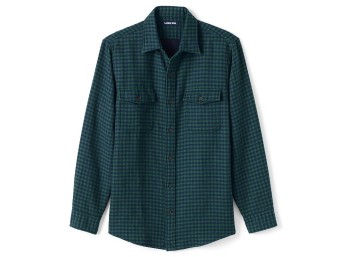 Two Lands End Plaid Fleece-Lined Overshirt Jackets - Mens Green XXL