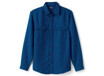 Two Lands End Mens Plaid Fleece-Lined Overshirt Jackets - Blue XXL