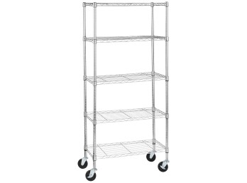 Two Amazon Basics 5-Shelf Adjustable, Heavy Duty Storage Shelving Units On 4'' Wheel Casters