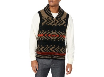 Pendleton Men's Lambswool Vest, Peak Stripe Peat Brown/Blk/Red, XX-Large