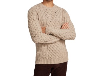 Saks Fifth Avenue Men's COLLECTION Fisherman Cable-Knit Sweater - Doe - Size XL