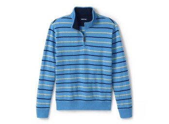 Four Lands' End Blue Black Watch Print Brushed Rib Pullover Jumpers - M