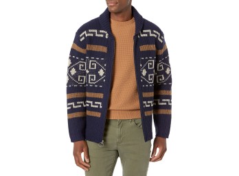 Pendleton Men's The Original Westerley Zip Up Cardigan Sweater, Navy/Brown, XXL