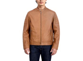 Cole Haan Men's Outerwear Leather Jacket, Camel,XXL