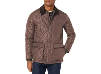 Cole Haan Men's Quilted Nylon Barn Jacket with Corduroy Details, wren, XX-Large
