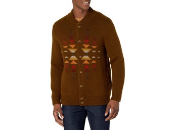 PENDLETON Men's Jaquard Shetland Bomber Sweater, Walnut, XXL