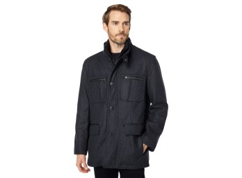 Cole Haan Signature Men's Wool Melton Coat with Nylon Bib, Charcoal, XX-Large