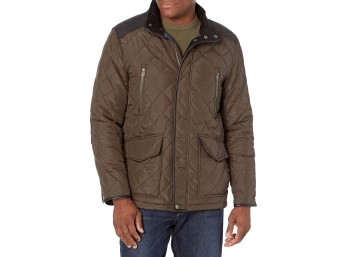 Cole Haan Men's Quilted Jacket with Wool Yoke, Olive, XX-Large