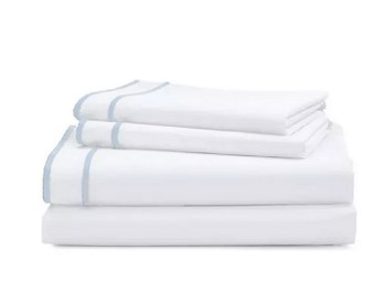 *Lauren Ralph Lauren Spencer 300 Thread Count King Sateen Sheet Set White Cornflower Blue