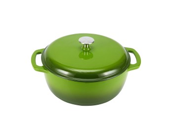 Amazon Basics Enameled Cast Iron Dutch Oven Pot with Lid, Oven Safe, Heavy-Duty, Dual Handles for Baking, Roasting, Stews, Easy to Clean, 7.3-Quart, Green