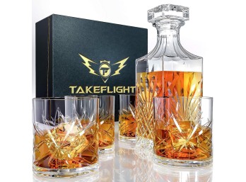 Valentines Day Gift For Him, TF TakeFlight Elegant Crystal Whiskey Decanter Set, Ultimate Gift for Men, Dad, Boyfriend, Legend Inspired Whisky Scotch Glassware, Classic Design, Ornate