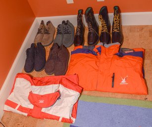 Two Hally Hensen Winter Jackets And Six Pairs Of Shoes.