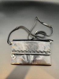 Brighton Black Leather Clutch Wallet With Heart Charm And Strap