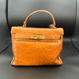 Susan Gail (in The Style Of Hermès Kelly) Cognac Ostrich Handbag